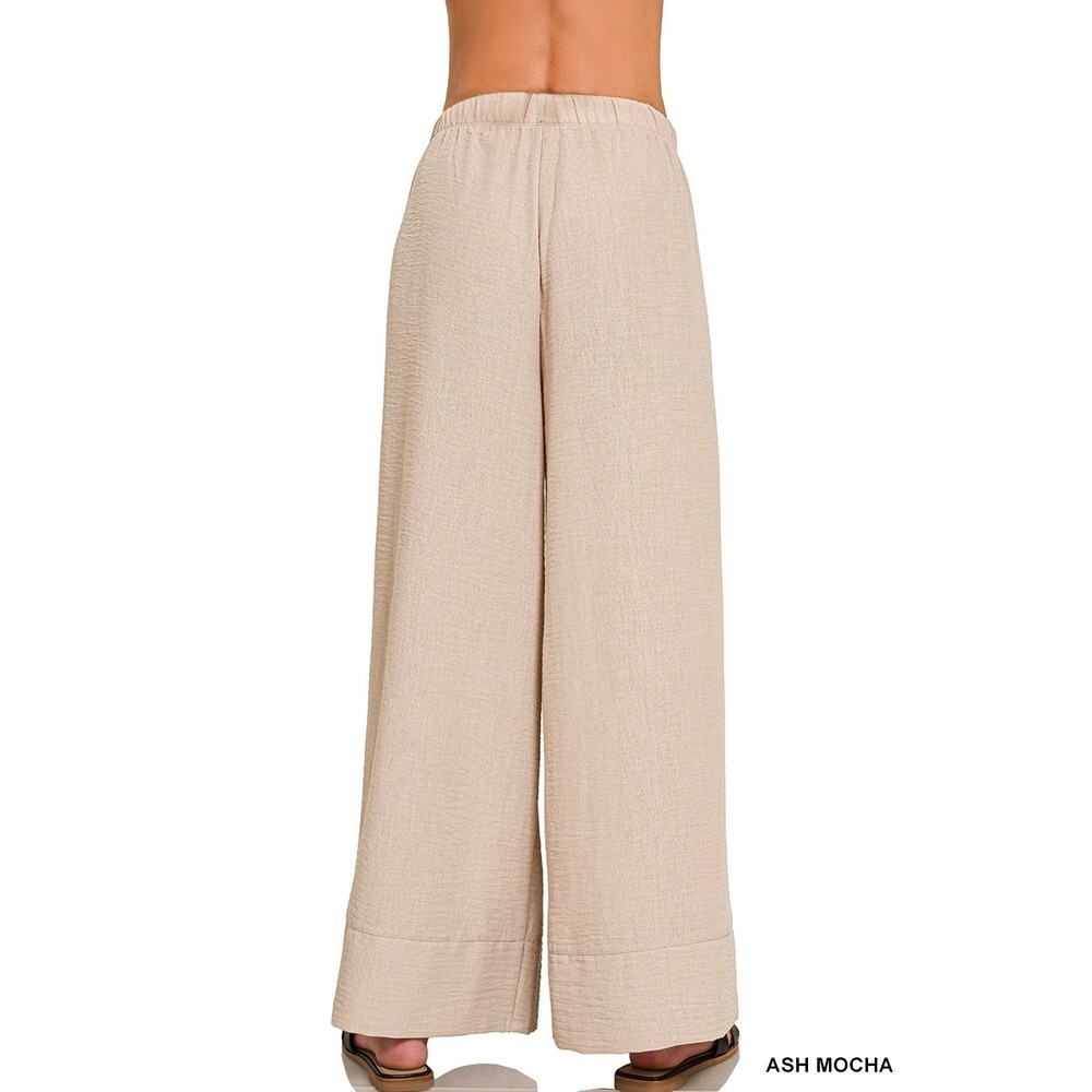 Zenana Women Ash Mocha Wide Leg Drawstring Waist Textured Pants Small - Picture 2 of 9
